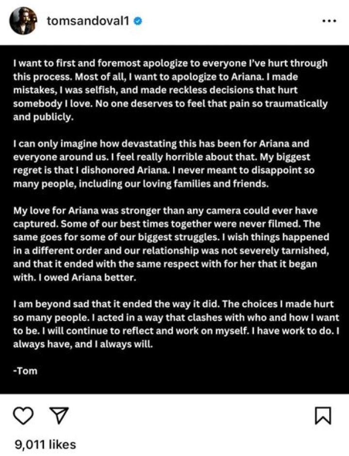 Tom Sandoval Apology